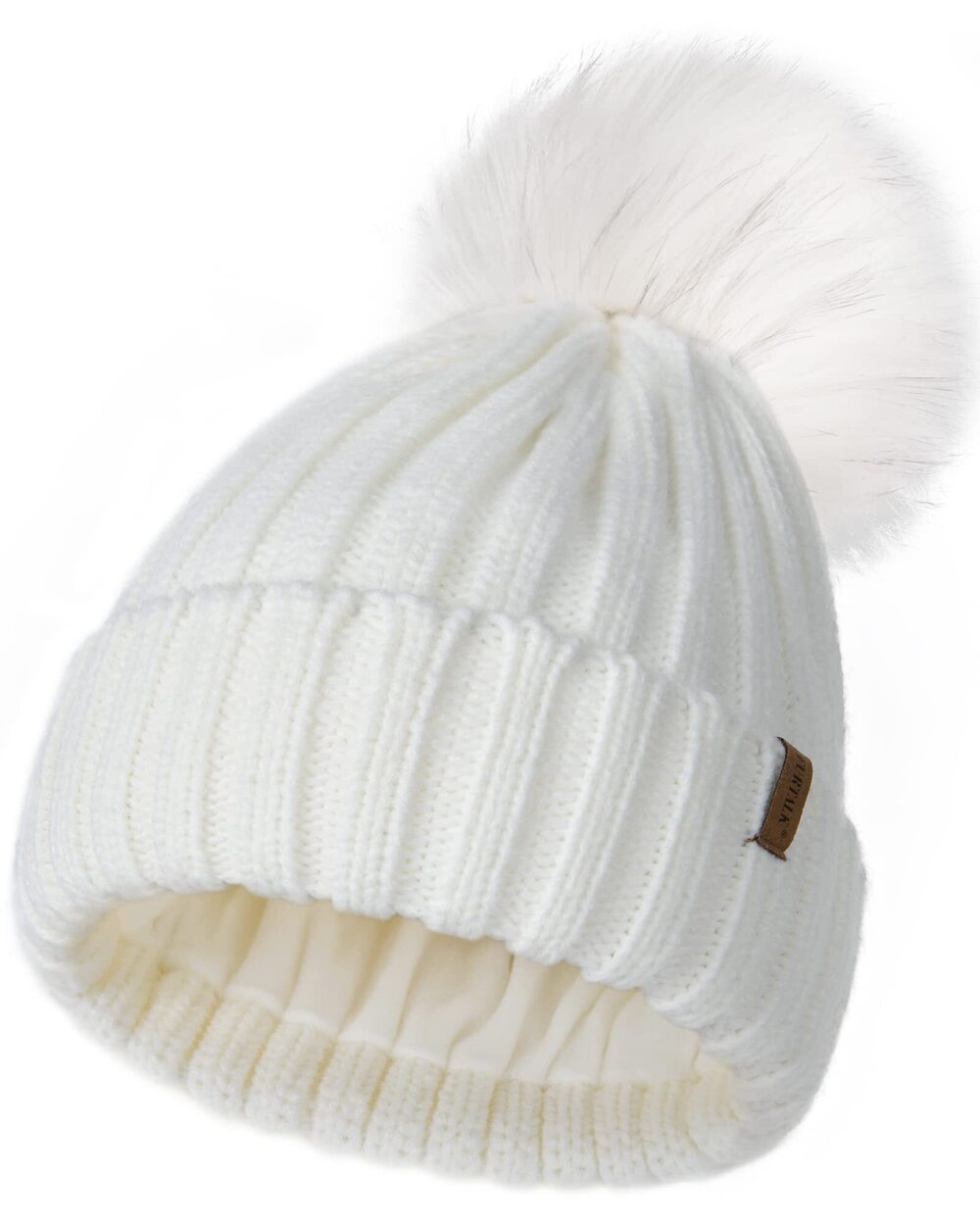 8096 Winter Beanie Hats Fleece Lined Pom Pom Knitted Warm Beanie Caps
